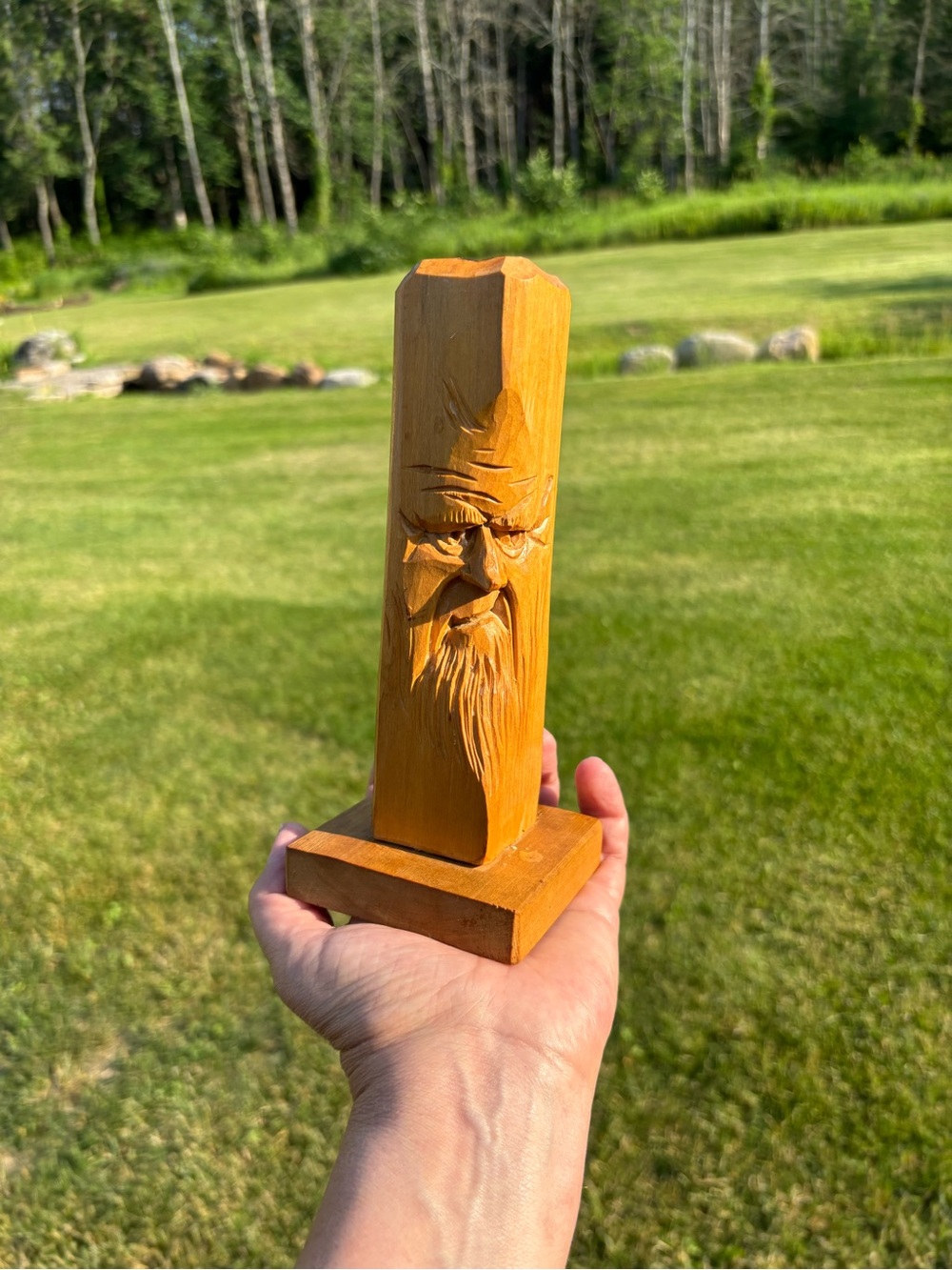 Handcarved Folk Art Face Sculpture Wooden Candle Holder Atelier-Pare Quebec
